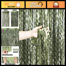 4 Pack Olive Green Wavy Streamers - Jungle Party Backdrop, 3.3x6.6ft Foil Fringe