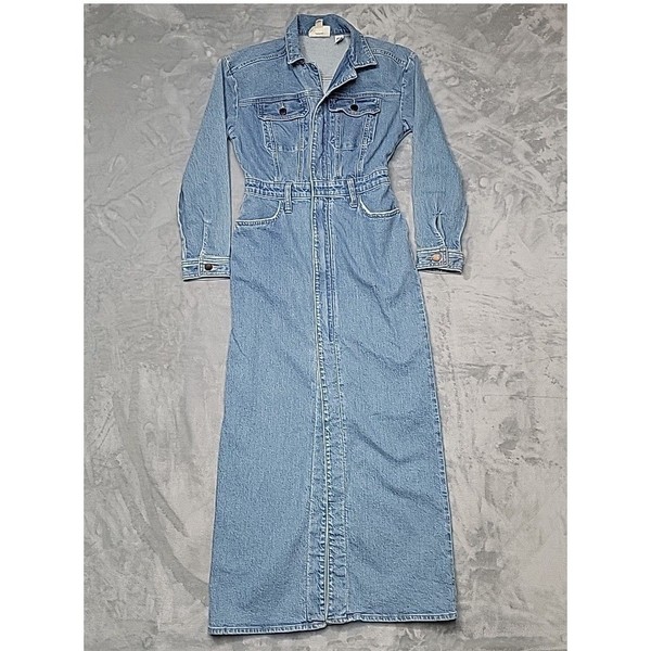 Universal Thread Dress Womens 00R Blue Maxi Long Sleeve Button Up Denim Utility