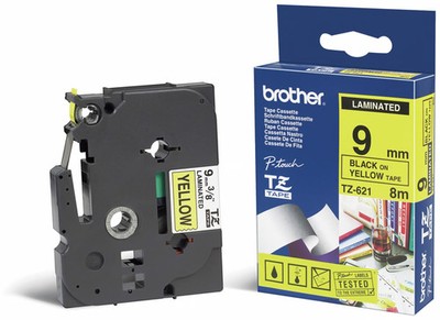 BROTHER Schriftband TZ-621 9mm 8m schwarz auf gelb