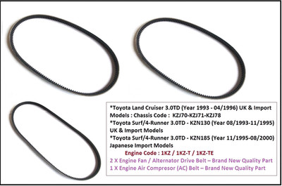 FOR TOYOTA 4-RUNNER/SURF 3.0TD (KZN130 / KZN185) FAN/ALTERNATOR+AC BELTS (93-00)