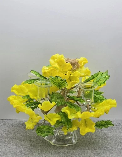 VTG Venetian Murano Style Art Glass Floral Candle Holder 4 Candles Leaves MCM