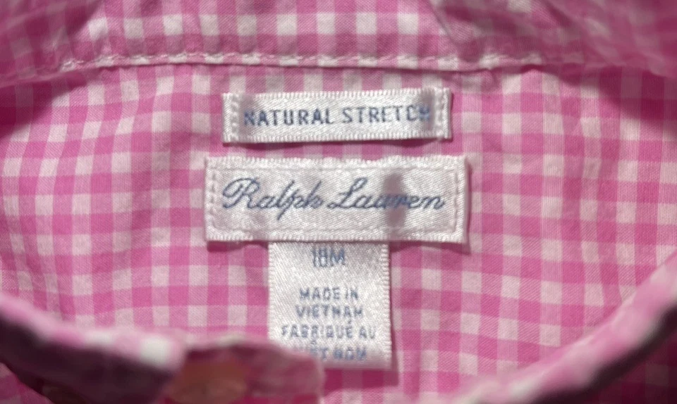 Ralph Lauren Shirt 18m Pink White Gingham Check Plaid Pony Logo Button Up - Image 3 of 4