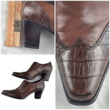Coldwater Creek Brown Faux Croc Block Heel Ankle Booties Women's Size 9M