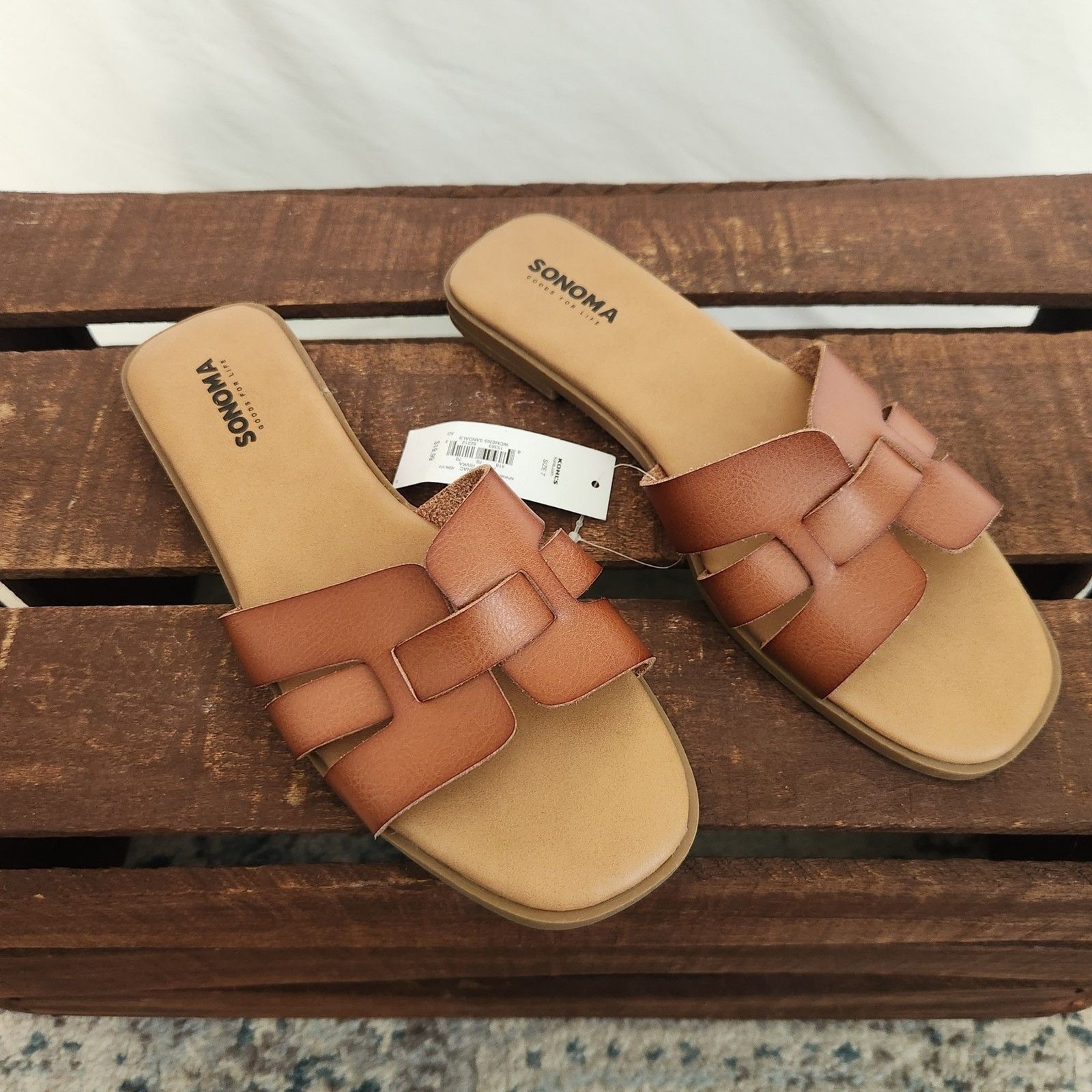 Sonoma Rivka Women Sandals 7 Brown Open Toe Slip On Flat Shoes