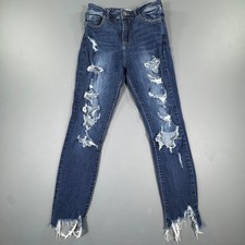 CELLO Women's Blue Denim High Rise Distressed Skinny Jeans Size 3