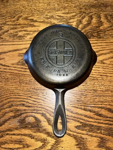Vintage Griswold No. 3 Cast Iron Skillet 709 A Large Block Logo Erie, PA