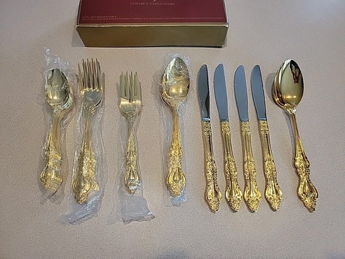 Servicio de cubiertos Barclay Geneve Golden para 4 coronas Royal Royale oro 25 piezas - Imagen 2 de 8