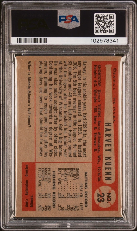 1954 BOWMAN #23 HARVEY KUENN PSA ХОРОШО 2 - Изображение 2 из 2