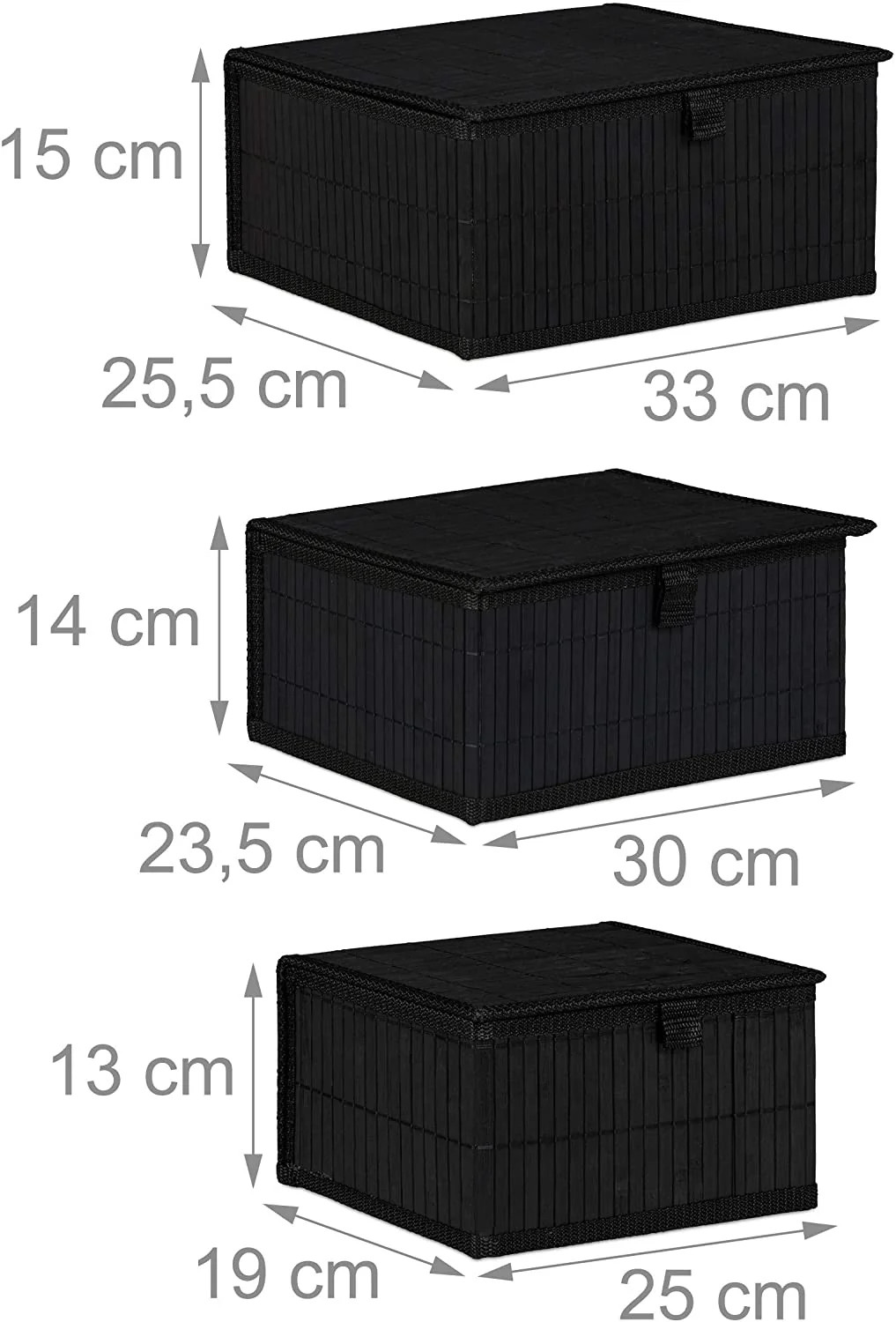 Corbeille de rangement bambou noir Helloshop26 set de 3 paniers pour salon et bain