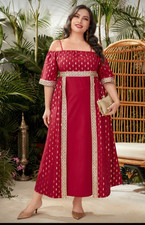 Plus Size Elegant Red Boho Maxi Dress with Gold Accents