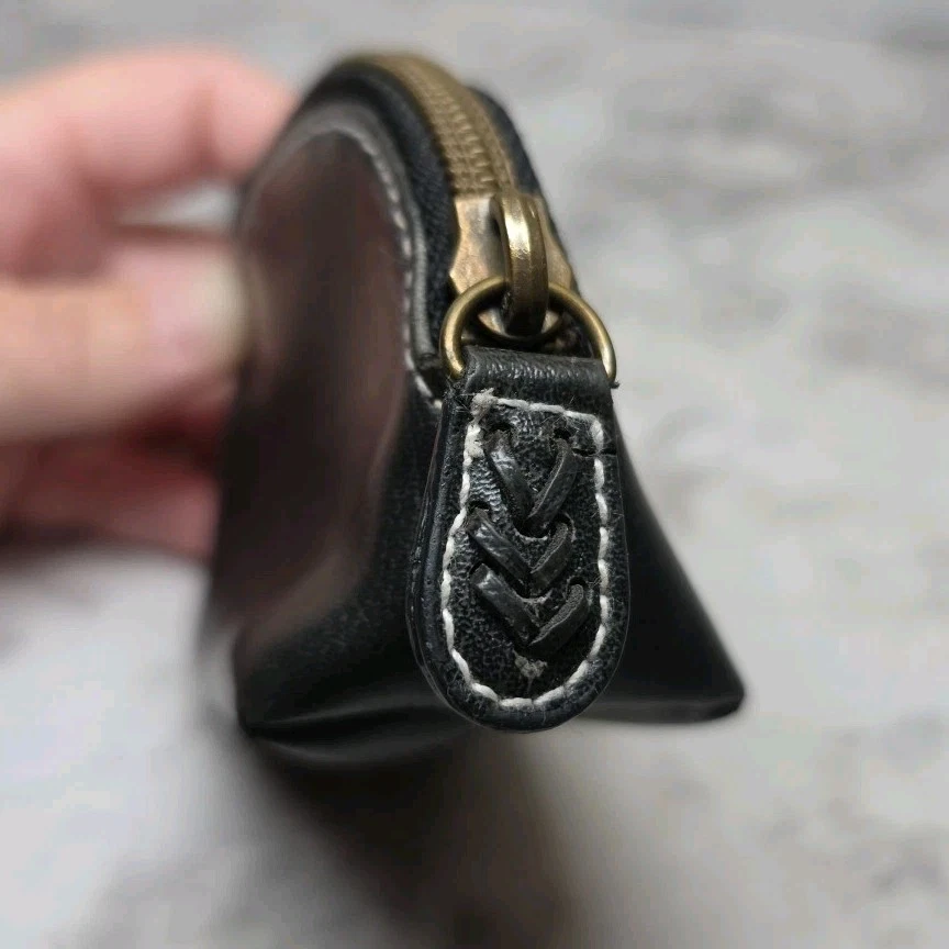 Monedero negro vintage bolsa de cambio pequeña cartera tradicional bolsa con cremallera PVC Foto 3 de 4