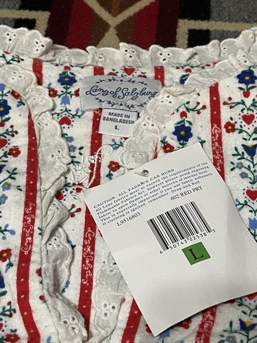Lanz of Salzburg Nightgown Flannel Floral L NWT Stripe Eyelet T21 - Picture 3 of 9