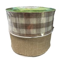2 Member's Mark Premium Wired Ribbon 50 Yards, 2.5in beige  brown  white