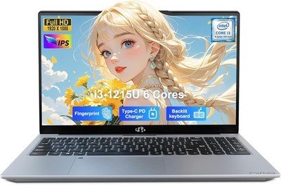 NIMO 15.6'' IPS FHD Laptop, Intel 6 Cores I3-1215U 8GB RAM 256GB SSD Backlit KB