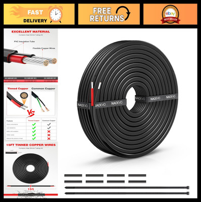 16 AWG 2 Conductor Electrical Wire - Stranded PVC Low Voltage Cable 15FT, Tinned