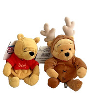 Disney Lot of 2 Winnie the Pooh Reindeer and Red Sweater Mini Bean Bag 8  Plush