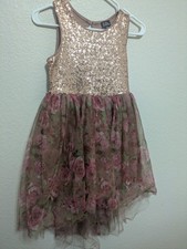 Girls Rose Gold Sequin Top Floral Dress Size 10 Magical Princess