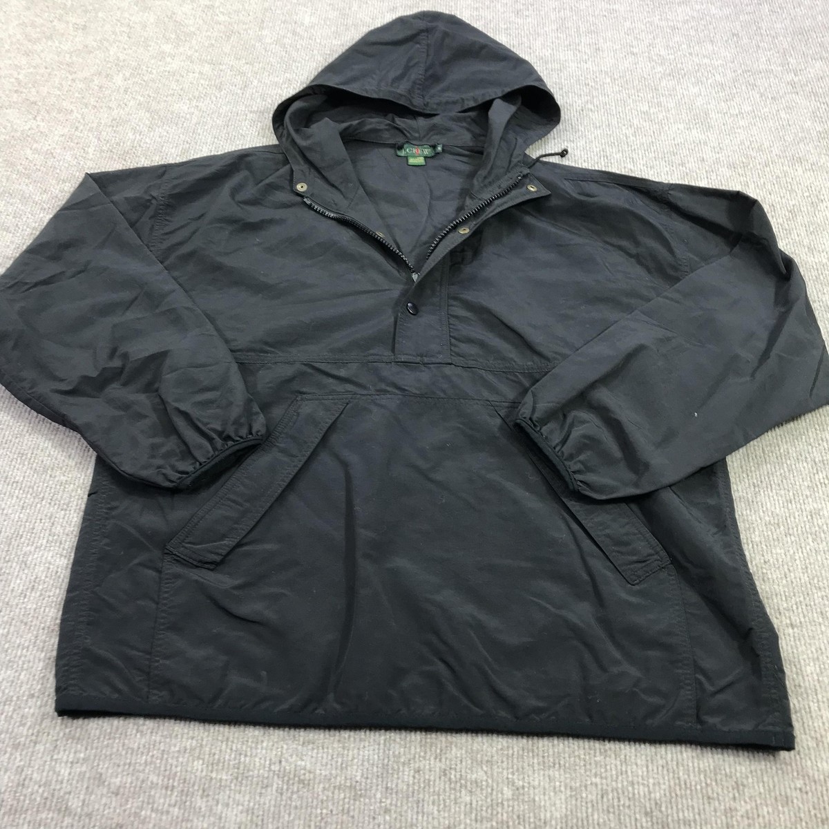 A&F PULLOVER BLACK NYLON ANORAK（1960'S） Vintage J.Crew Jacket Mens Medium Black Hooded Anorak Pullover USA