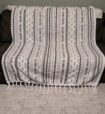 Boho Throw Blanket 62x50 Black White W/Fringe Boho