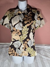 Vintage Hilo Hattie Hawaiian Button Up Short Sleeve Palm Leaves Shirt Size M