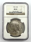 1922 $1 Peace Silver Dollar NGC MS65