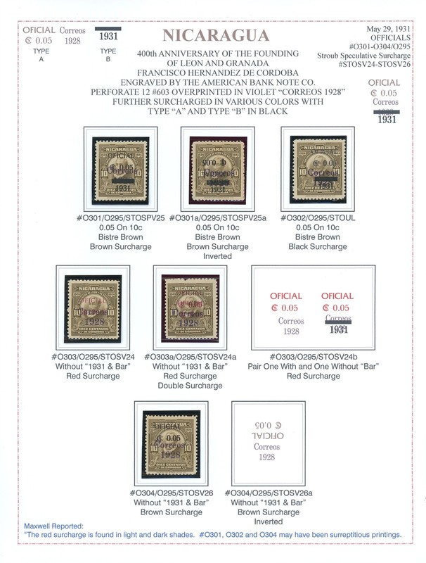 NICARAGUA BYERLEY Specialized Album Page Lot #84 - 1931 LEON GRANADA VARIETIES