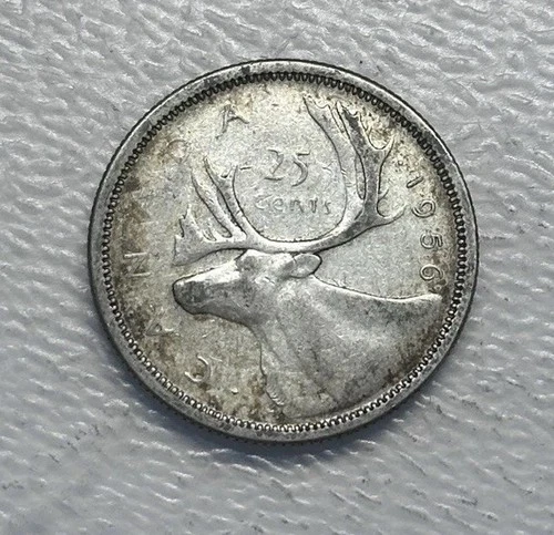 1956 - Canada 25 Cents/Quarter - 0.800 Silver Coin