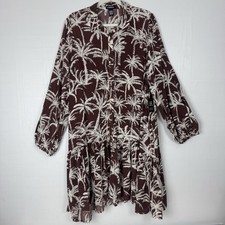 Express Palm tree print light shirt dress ruffled hem long sleeve  Size XL NWT