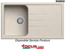 Lavello cucina Made in Italy Romeo 1 vasca e gocciolatoio cm 86x50 Avena