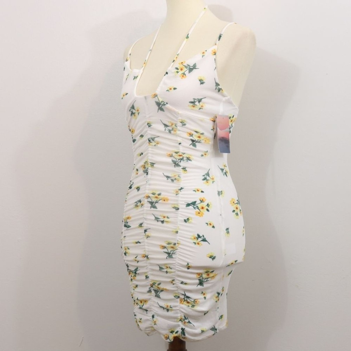 Haley & June Floral Mesh Ruched Spaghetti Strap Mini Dress S