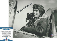 CLARENCE BUD ANDERSON SIGNED 8x10 PHOTO WORLD WAR II TRIPLE ACE BECKETT COA BAS