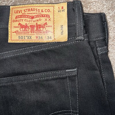 Mens Levi's 501 XX Five Button Fly Black Straight Leg Jeans 34x34