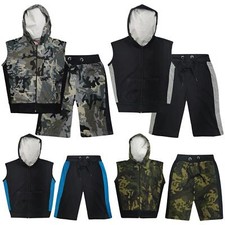Kids Gilet 100 Cotton Contrast Panelled Summer Girls Boys Top Shorts Set 5-13