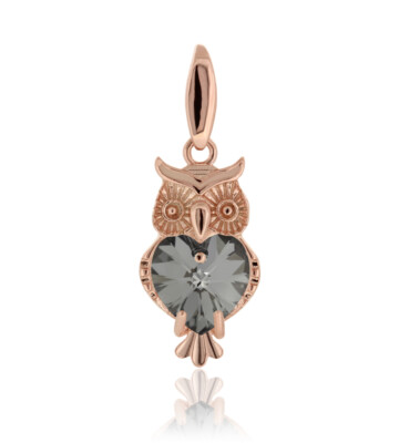 Sterling Silver Rose Gold Plated Owl Pendant made with 6228 Primero  Crystals