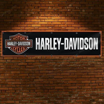 MARKENLOS Harley Davidson Motorrad Banner 2x8 ft Flag Man Cave Garden Garage Wall Decor