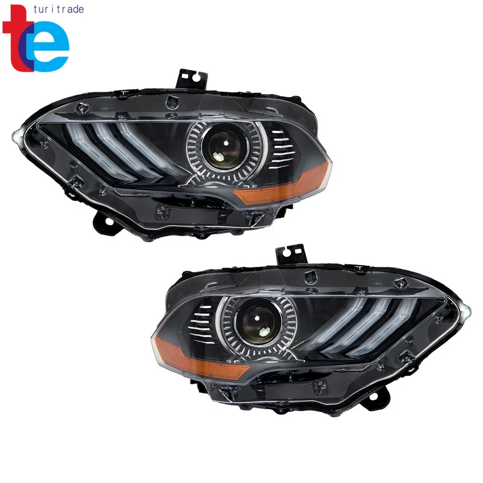 Full LED Projector Headlight For 2018-2020 Ford Mustang Black Housing Right+Left - Изображение 3 из 4