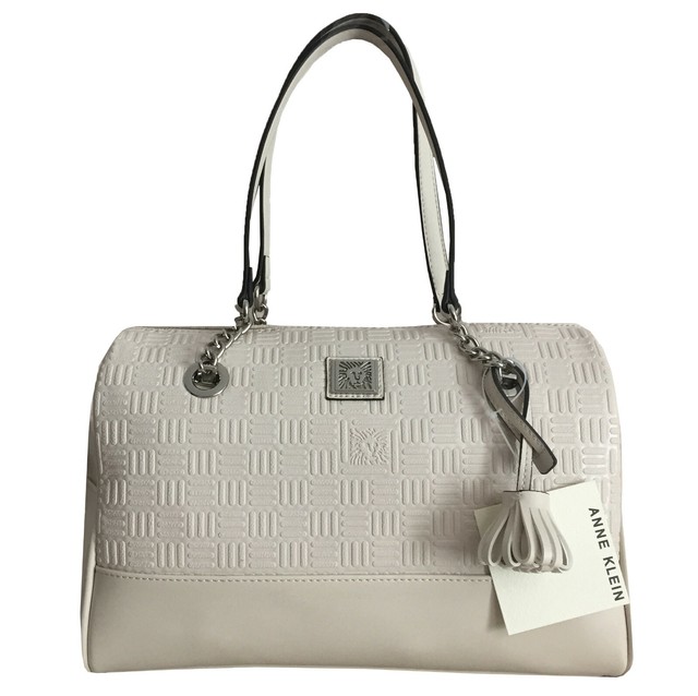 ANNE KLEIN Embossed Chain Duffel Bag Purse Shoulder Handbag Ivory eBay