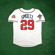 John Smoltz auto 1995 Atlanta Braves "95 WS CHAMPS" Insc World Series Jersey BAS