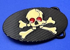 Skull And Crossbones - Creepy Red Eyes Small Oval Belt Buckle
