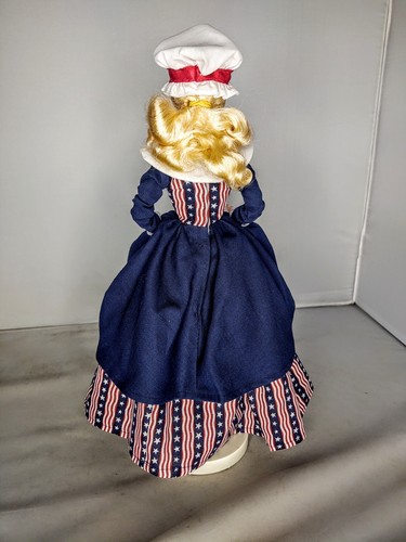 OOAK Fashion Doll wearing Mob Cap Colonial Patriotic Dress 4th of July Decor - Picture 10 of 12