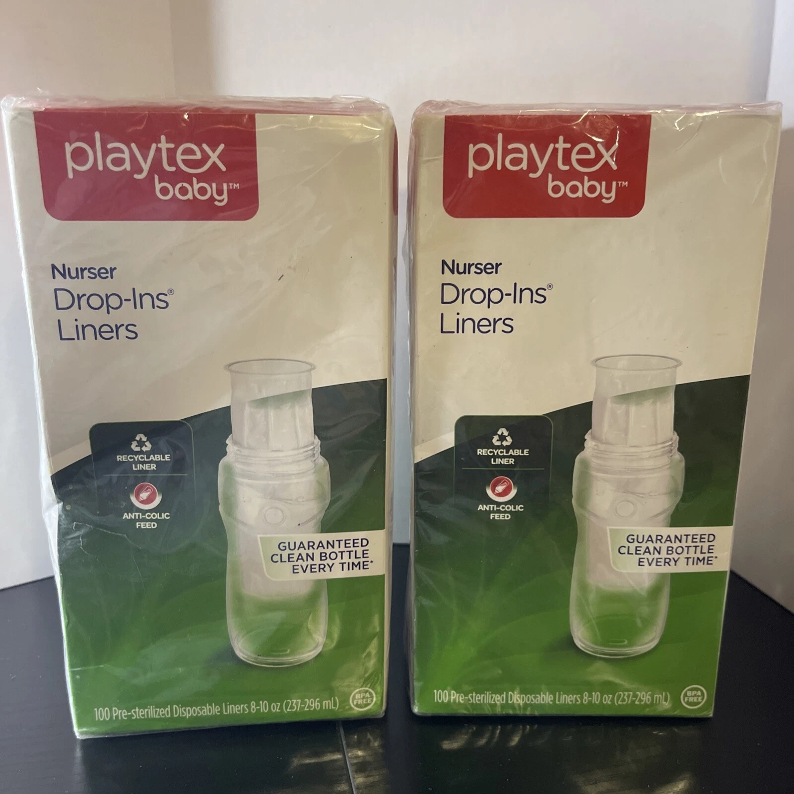 Lot of 2 Playtex Baby Nurser Drop Ins 100 Disposable Bottle Liners 8-10oz