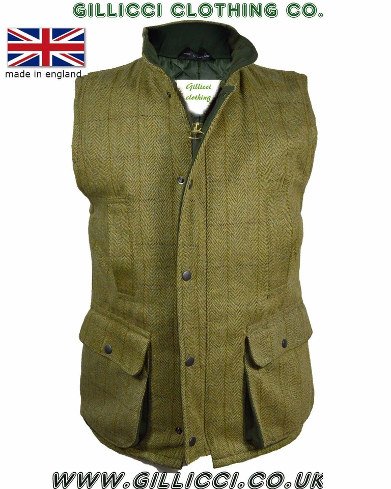MENS GREEN BROWN DERBY COUNTRY TWEED FARMING SHOOTING WAISTCOAT GILET BODYWARMER - Image 3 of 3