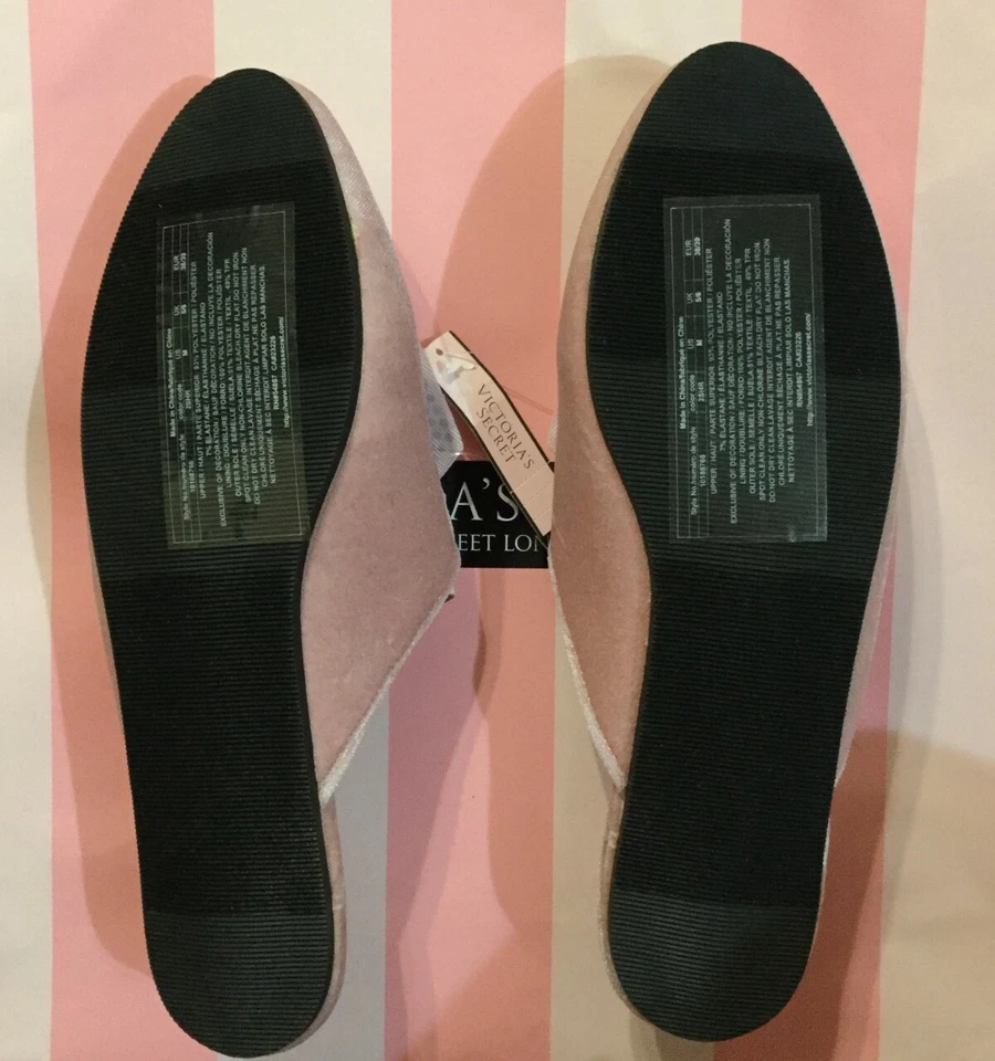 NEW Victorias Secret Rhinestone Bow Closed Toe Velvet Slide Slippers Pink M 7/8 - Image 3 of 4