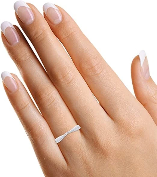 Twist Contour Enhancer Guard Band Ring 1/10ct Round Moissanite Sterling Silver - Image 4 of 4