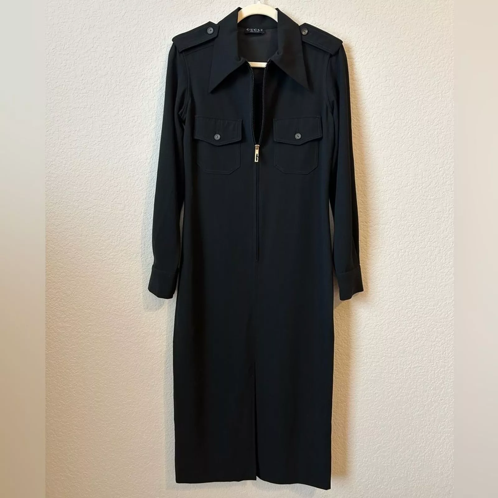 Robe safari en laine noire Tom Ford pour Gucci années 90, taille 40 (US 4/S)
