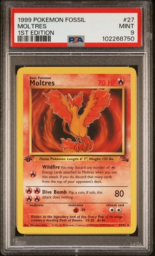PSA 9 MINT - 🔥VINTAGE 1ST EDITION🔥 POKEMON FOSSIL - MOLTRES 27/62