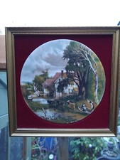 Framed Staffordshire Ceramic Wall Plaque by Harleigh China Co Countryside Scene