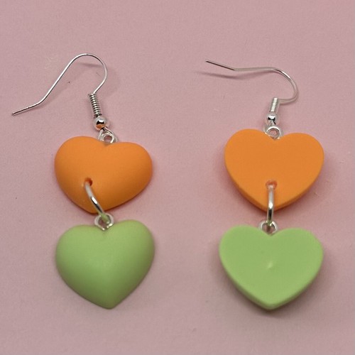 1x pair of pastel cute double heart , Resin Earrings, hooks 5.5cm Long kawaii - Picture 31 of 37