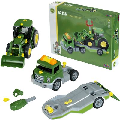 Klein 3908 John Deere Traktor auf Anhänger zum Wenden Licht + Sound