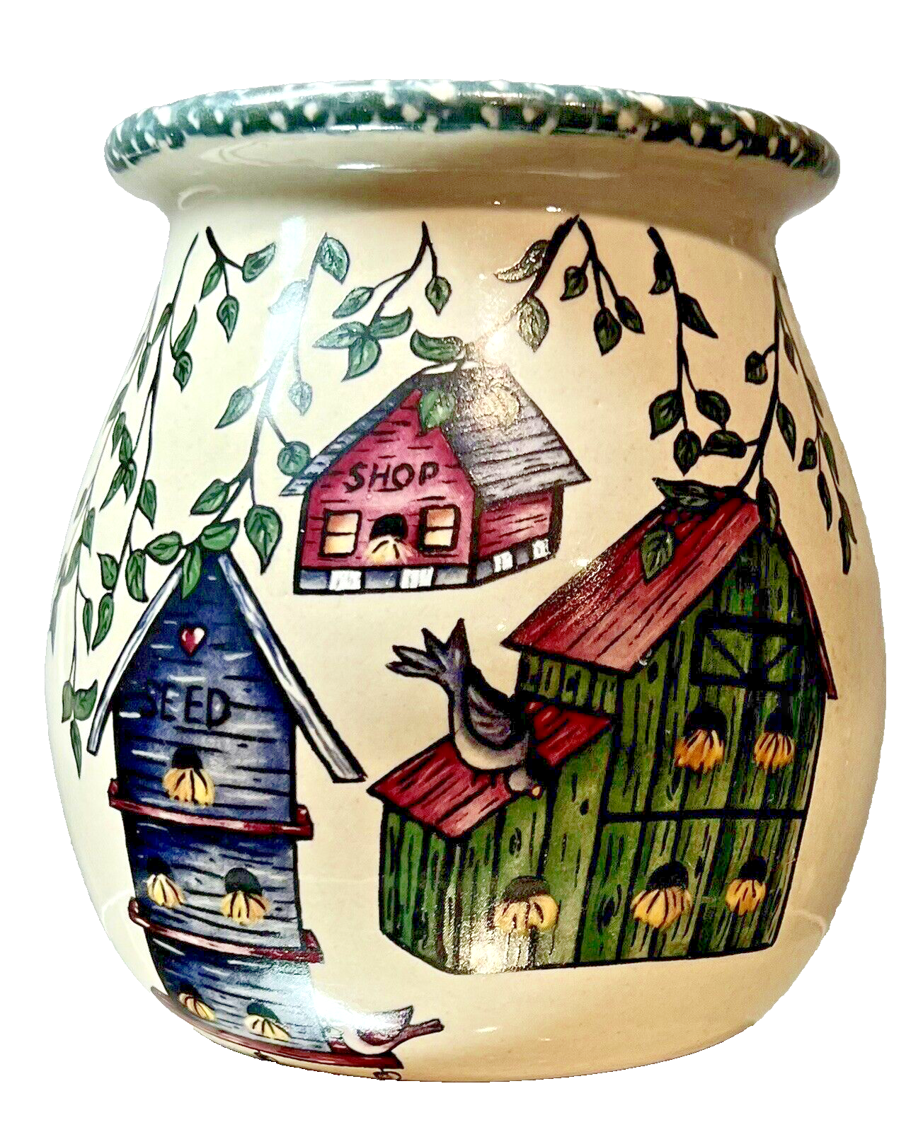 VTG 1999 Retired Pottery Birdhouse Utensil Holder for Home Garden or Party Decor